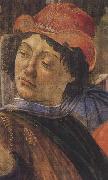 Sandro Botticelli Personage wearing a green mantle third in the group on the left painting